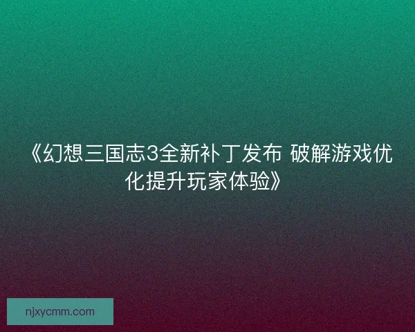 《幻想三国志3全新补丁发布 破解游戏优化提升玩家体验》